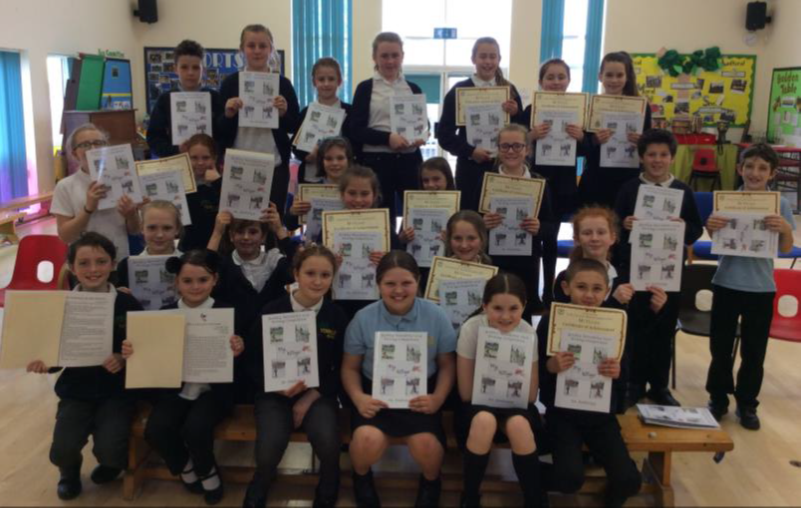 Yorkley pupils with their anthologies 